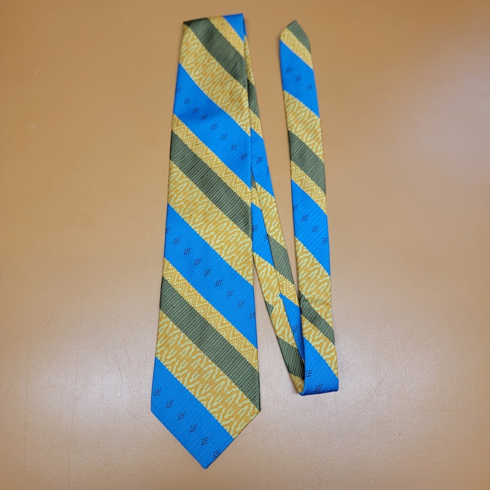 Vintage La Bella Collection Striped Necktie Blue Gold Green Polyester Tie